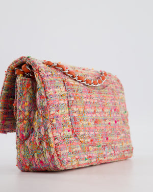 Chanel Classic Medium Double Flap Bag in Multi-Colour Tweed with Silver Hardware