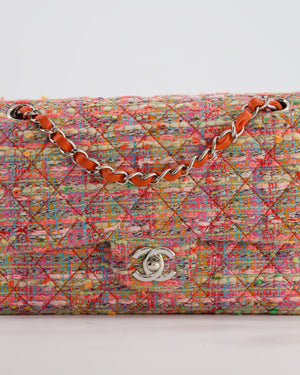 Chanel Classic Medium Double Flap Bag in Multi-Colour Tweed with Silver Hardware