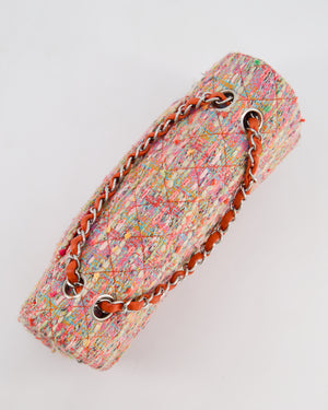 Chanel Classic Medium Double Flap Bag in Multi-Colour Tweed with Silver Hardware