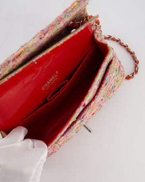 Chanel Classic Medium Double Flap Bag in Multi-Colour Tweed with Silver Hardware