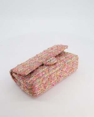 Chanel Classic Medium Double Flap Bag in Multi-Colour Tweed with Silver Hardware