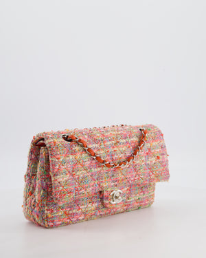 Chanel Classic Medium Double Flap Bag in Multi-Colour Tweed with Silver Hardware