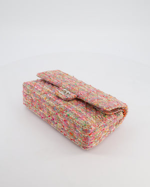 Chanel Classic Medium Double Flap Bag in Multi-Colour Tweed with Silver Hardware