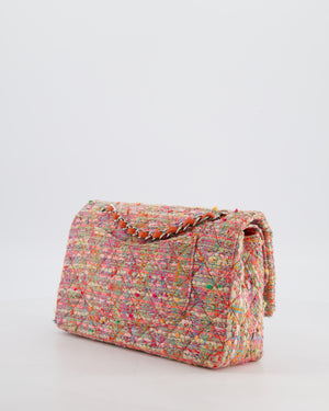 Chanel Classic Medium Double Flap Bag in Multi-Colour Tweed with Silver Hardware