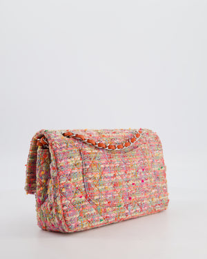 Chanel Classic Medium Double Flap Bag in Multi-Colour Tweed with Silver Hardware