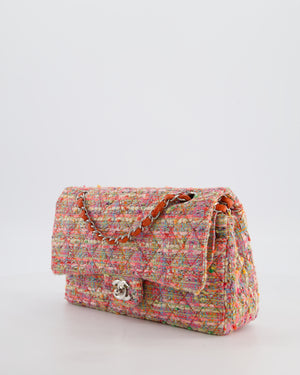 Chanel Classic Medium Double Flap Bag in Multi-Colour Tweed with Silver Hardware