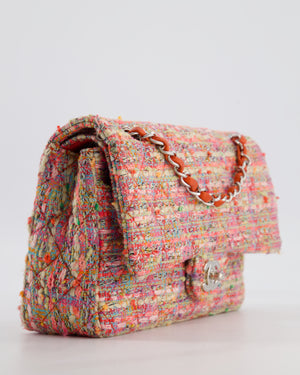 Chanel Classic Medium Double Flap Bag in Multi-Colour Tweed with Silver Hardware