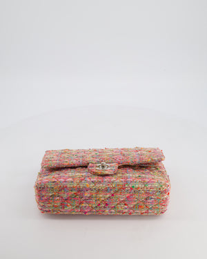 Chanel Classic Medium Double Flap Bag in Multi-Colour Tweed with Silver Hardware