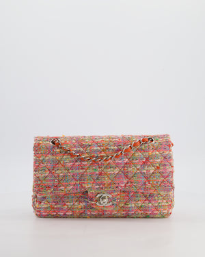 Chanel Classic Medium Double Flap Bag in Multi-Colour Tweed with Silver Hardware