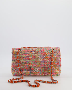 Chanel Classic Medium Double Flap Bag in Multi-Colour Tweed with Silver Hardware