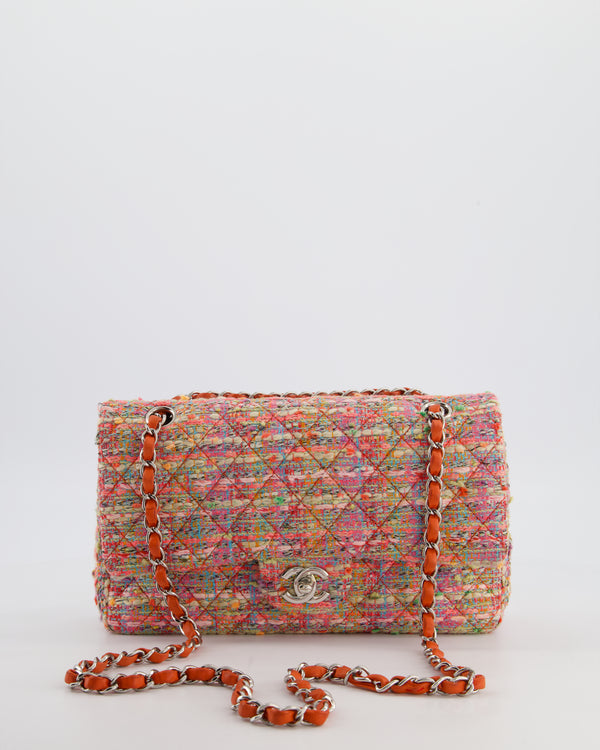 Chanel Classic Medium Double Flap Bag in Multi-Colour Tweed with Silver Hardware