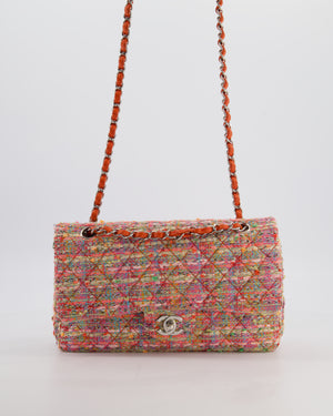 Chanel Classic Medium Double Flap Bag in Multi-Colour Tweed with Silver Hardware