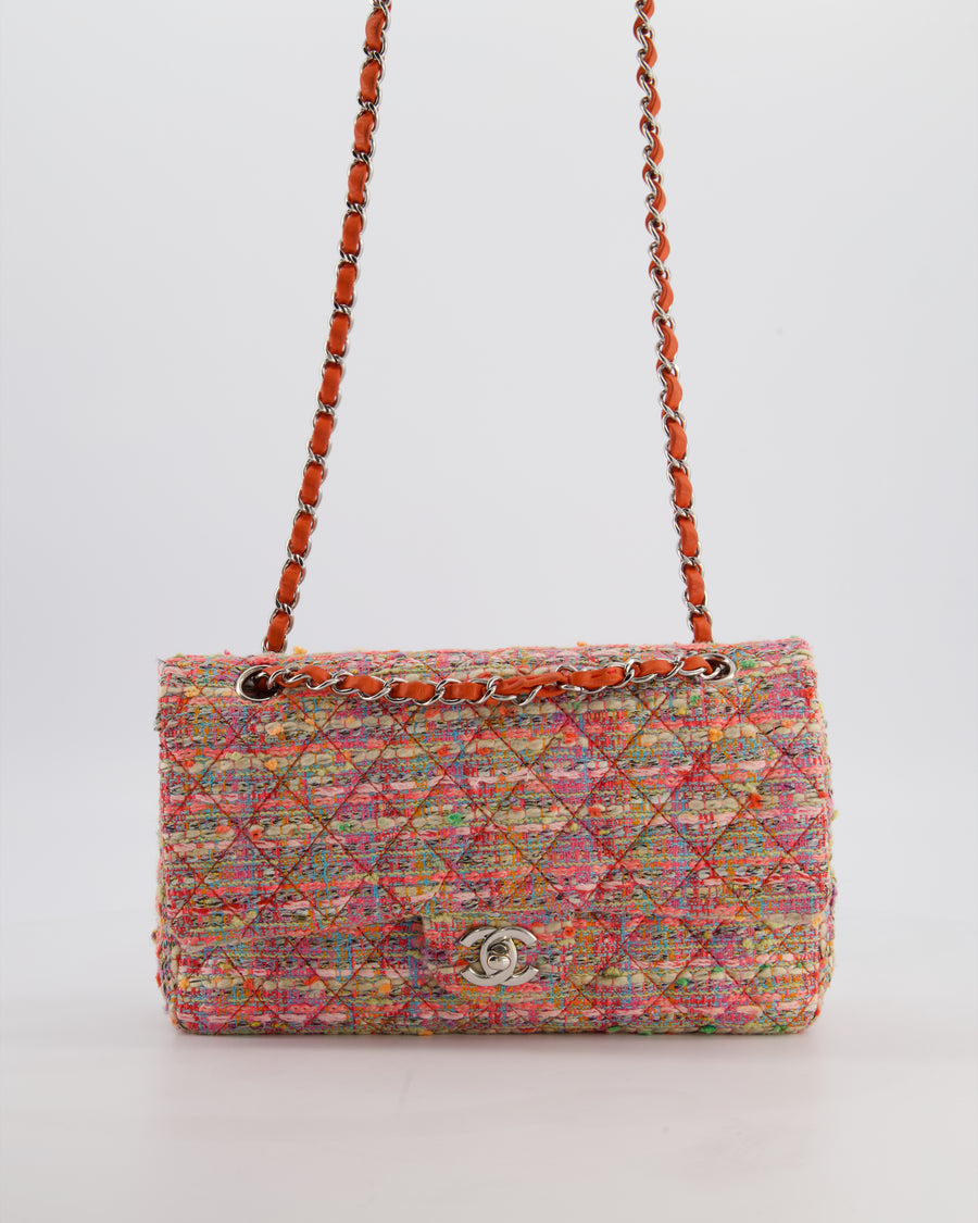 Chanel Classic Medium Double Flap Bag in Multi-Colour Tweed with Silver Hardware