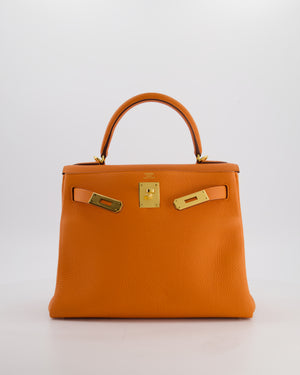 Hermès Kelly Bag 28cm Retourne in Orange Togo Leather with God Hardware