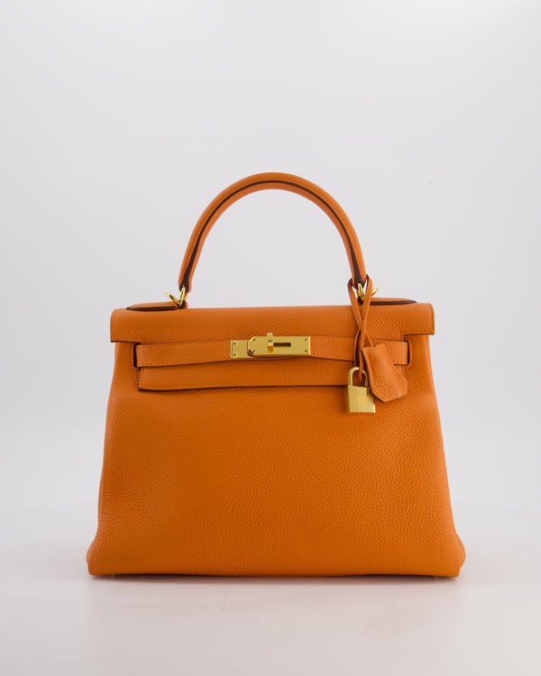 Hermès Kelly Bag 28cm Retourne in Orange Togo Leather with God Hardware