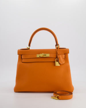 Hermès Kelly Bag 28cm Retourne in Orange Togo Leather with God Hardware