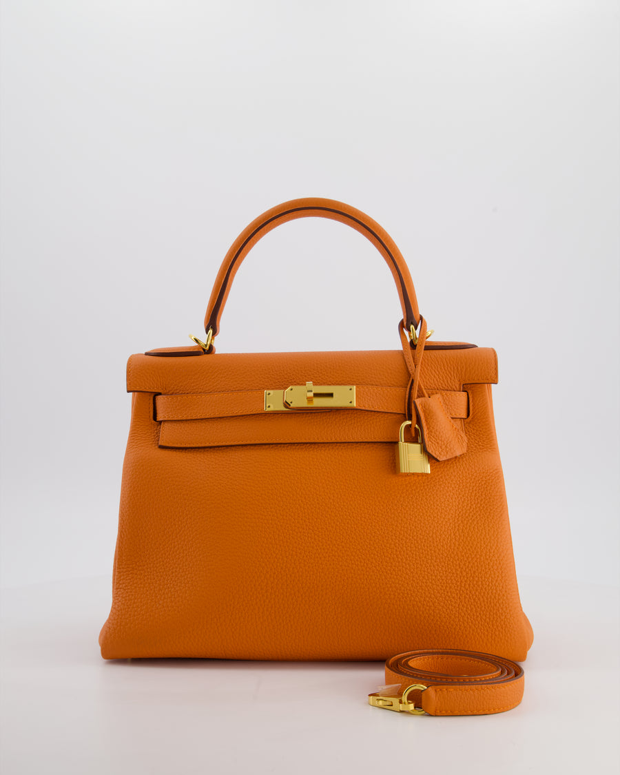 Hermès Kelly Bag 28cm Retourne in Orange Togo Leather with God Hardware