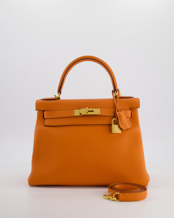 Hermès Kelly Bag 28cm Retourne in Orange Togo Leather with God Hardware