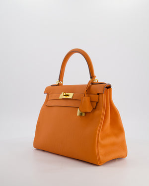 Hermès Kelly Bag 28cm Retourne in Orange Togo Leather with God Hardware