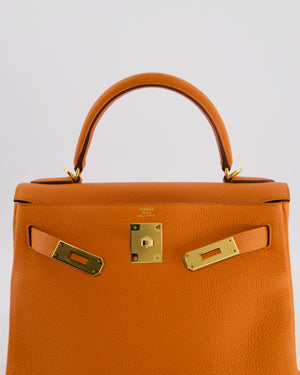 Hermès Kelly Bag 28cm Retourne in Orange Togo Leather with God Hardware