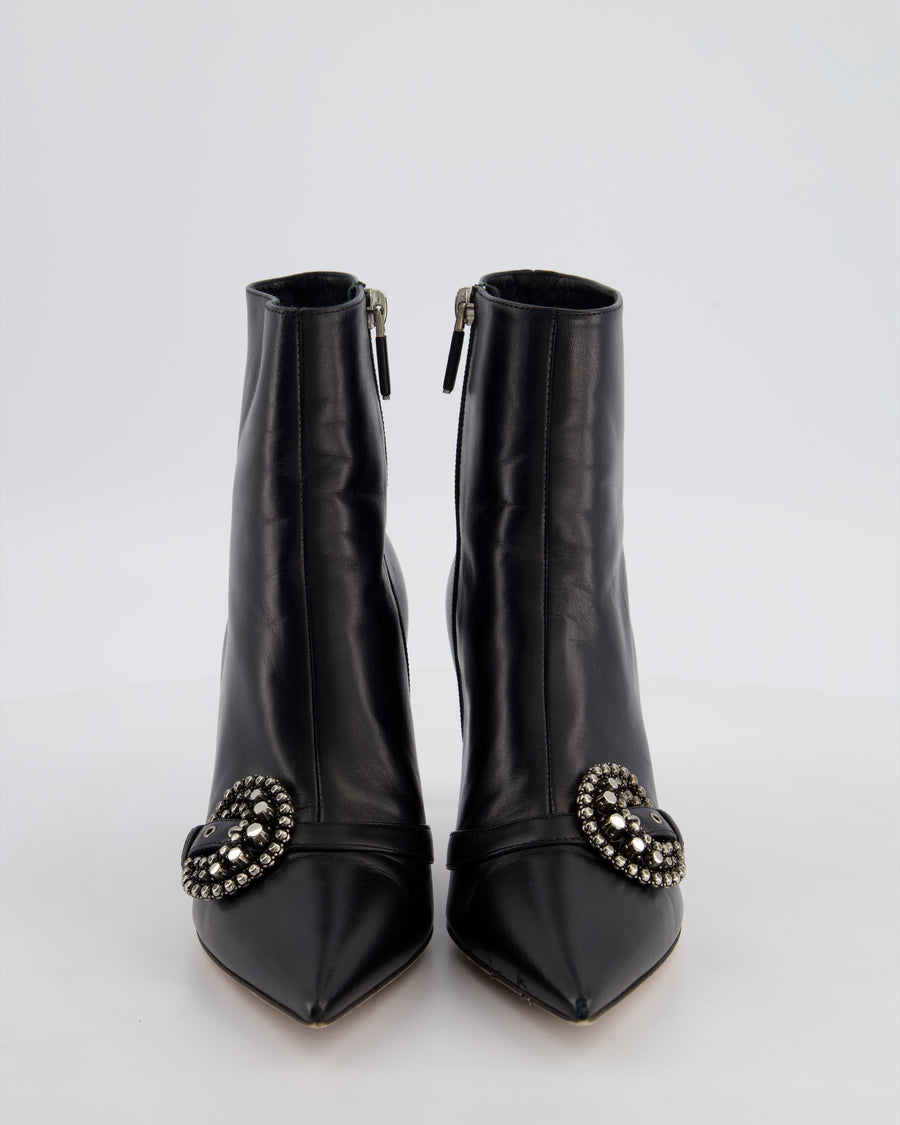 Christian Dior Black Leather Embellished Buckle Ankle Boots Size EU 36.5