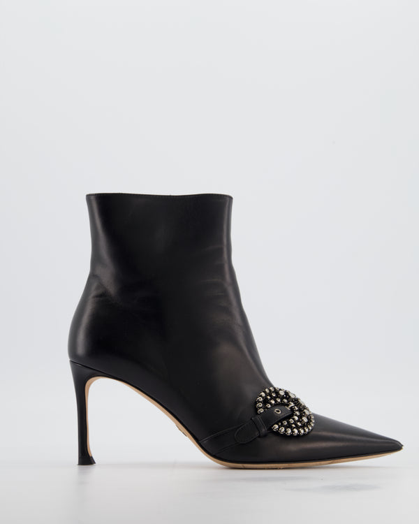 Christian Dior Black Leather Embellished Buckle Ankle Boots Size EU 36.5