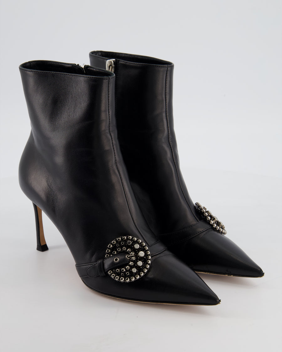 Christian Dior Black Leather Embellished Buckle Ankle Boots Size EU 36.5