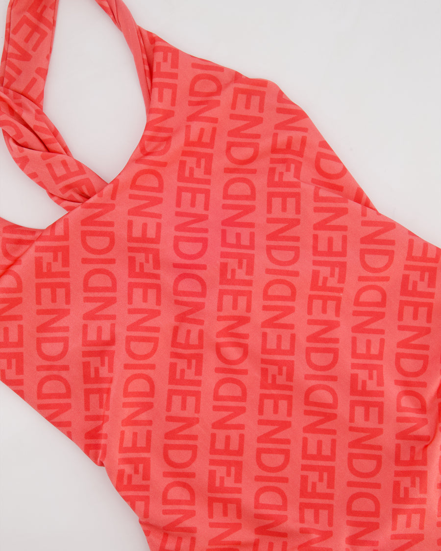 Fendi Pink One-Piece Swimsuit with Crossed Shoulder Straps and Matching Pouch Size IT 40 (UK 8)