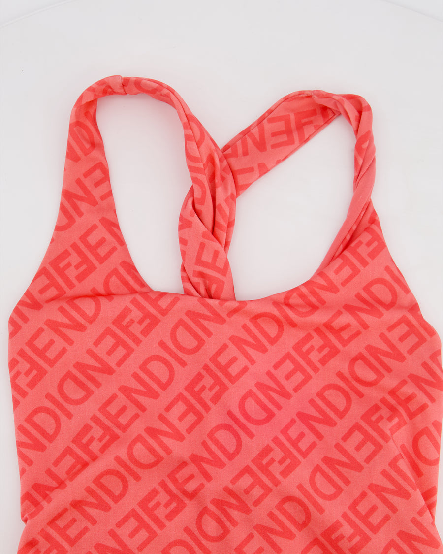 Fendi Pink One-Piece Swimsuit with Crossed Shoulder Straps and Matching Pouch Size IT 40 (UK 8)