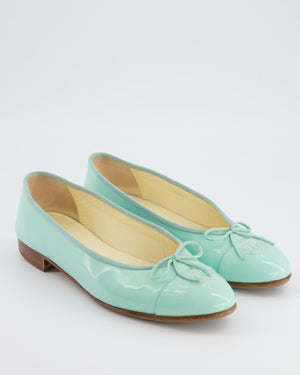Chanel Turquoise Patent Leather Ballerina Flats with CC Logo Detail Size EU 40