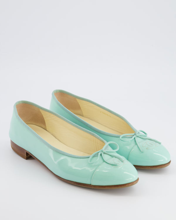 Chanel Turquoise Patent Leather Ballerina Flats with CC Logo Detail Size EU 40