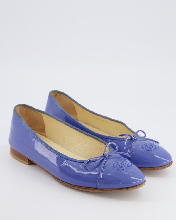 Chanel Blue Patent Leather Ballerina Flats with CC Logo Detail Size EU 40C