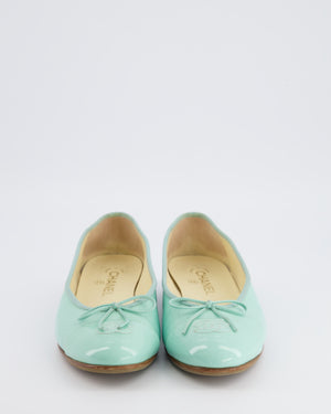 Chanel Turquoise Patent Leather Ballerina Flats with CC Logo Detail Size EU 40