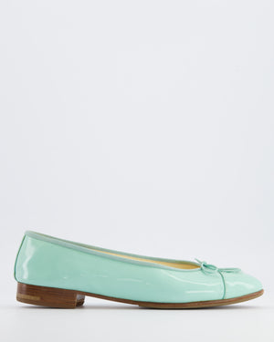 Chanel Turquoise Patent Leather Ballerina Flats with CC Logo Detail Size EU 40