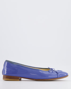 Chanel Blue Patent Leather Ballerina Flats with CC Logo Detail Size EU 40C