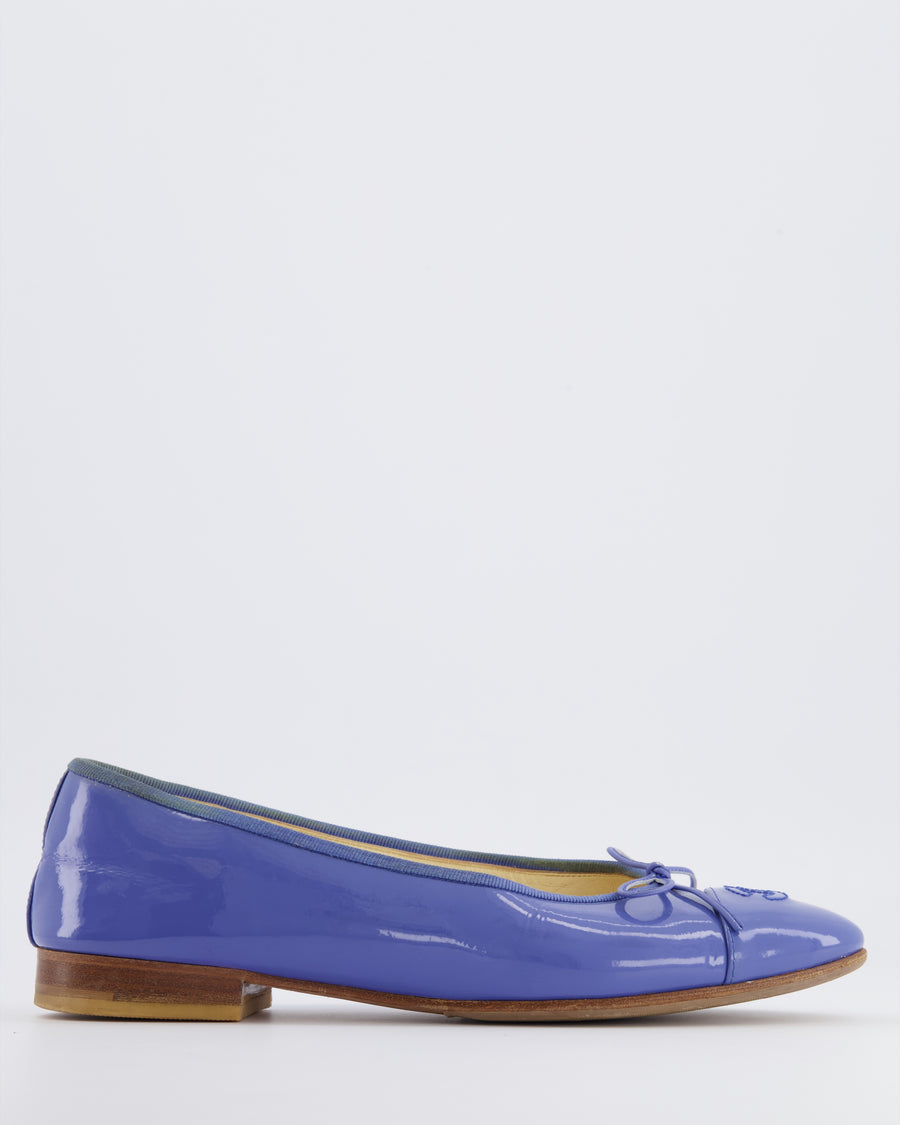 Chanel Blue Patent Leather Ballerina Flats with CC Logo Detail Size EU 40C