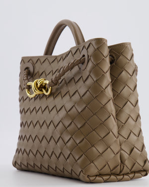 Bottega Veneta Small Andiamo Bag in Taupe Intrecciato Leather with Gold Hardware