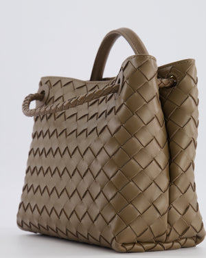 Bottega Veneta Small Andiamo Bag in Taupe Intrecciato Leather with Gold Hardware