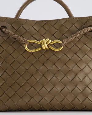 Bottega Veneta Small Andiamo Bag in Taupe Intrecciato Leather with Gold Hardware