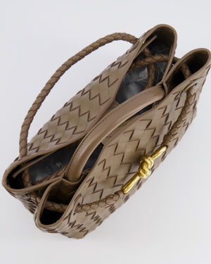 Bottega Veneta Small Andiamo Bag in Taupe Intrecciato Leather with Gold Hardware