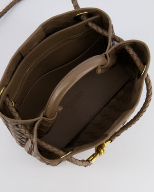 Bottega Veneta Small Andiamo Bag in Taupe Intrecciato Leather with Gold Hardware