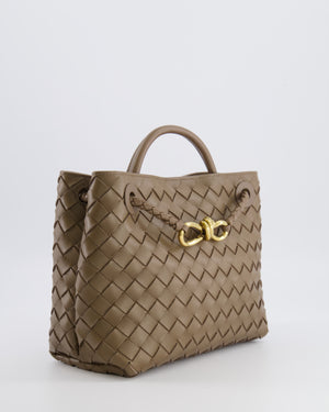 Bottega Veneta Small Andiamo Bag in Taupe Intrecciato Leather with Gold Hardware
