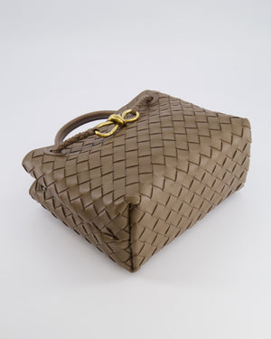 Bottega Veneta Small Andiamo Bag in Taupe Intrecciato Leather with Gold Hardware
