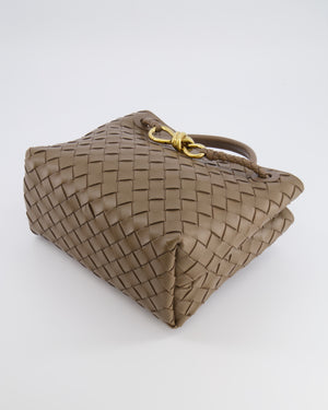 Bottega Veneta Small Andiamo Bag in Taupe Intrecciato Leather with Gold Hardware