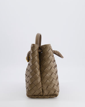 Bottega Veneta Small Andiamo Bag in Taupe Intrecciato Leather with Gold Hardware