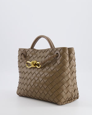 Bottega Veneta Small Andiamo Bag in Taupe Intrecciato Leather with Gold Hardware