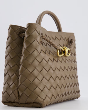 Bottega Veneta Small Andiamo Bag in Taupe Intrecciato Leather with Gold Hardware
