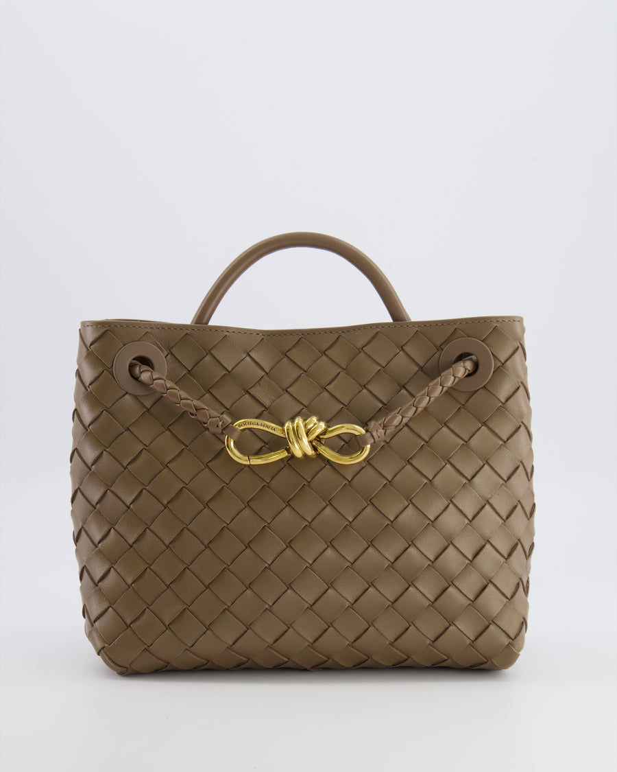 Bottega Veneta Small Andiamo Bag in Taupe Intrecciato Leather with Gold Hardware