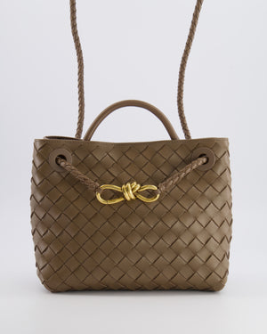 Bottega Veneta Small Andiamo Bag in Taupe Intrecciato Leather with Gold Hardware