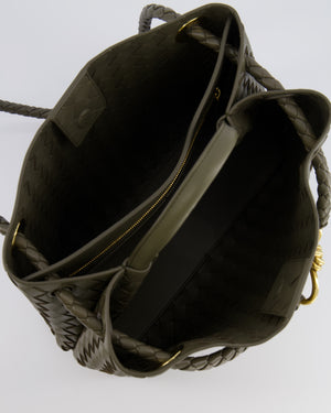 Bottega Veneta Medium Andiamo Bag in Khaki Intrecciato Leather with Gold Hardware RRP £4,250